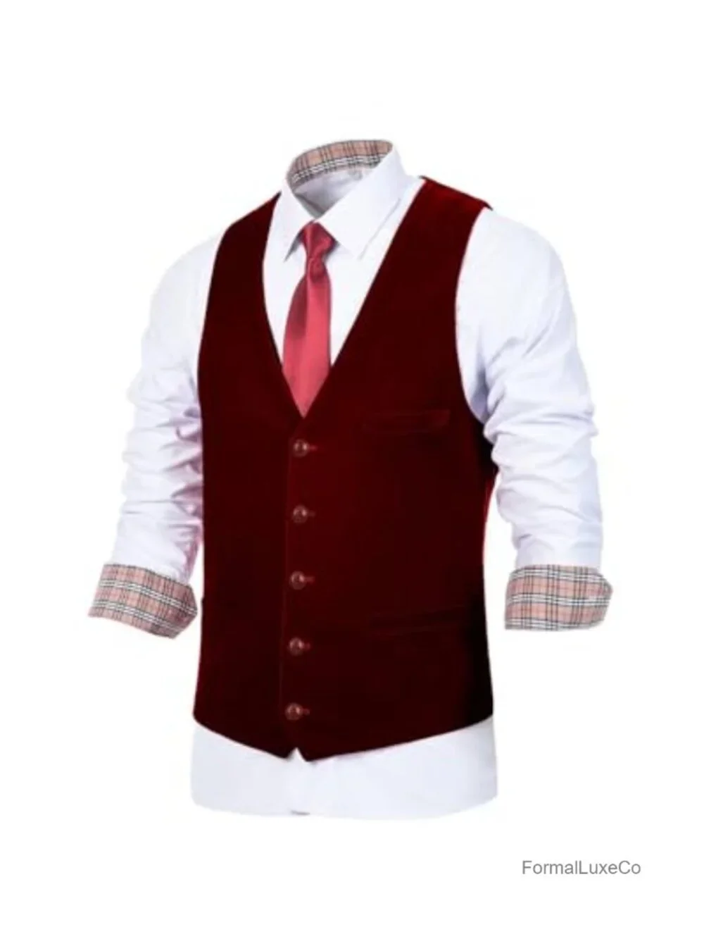 Slim Fit Velvet Men's Suit Vest V-Neck 4 Button Formal Waistcoat